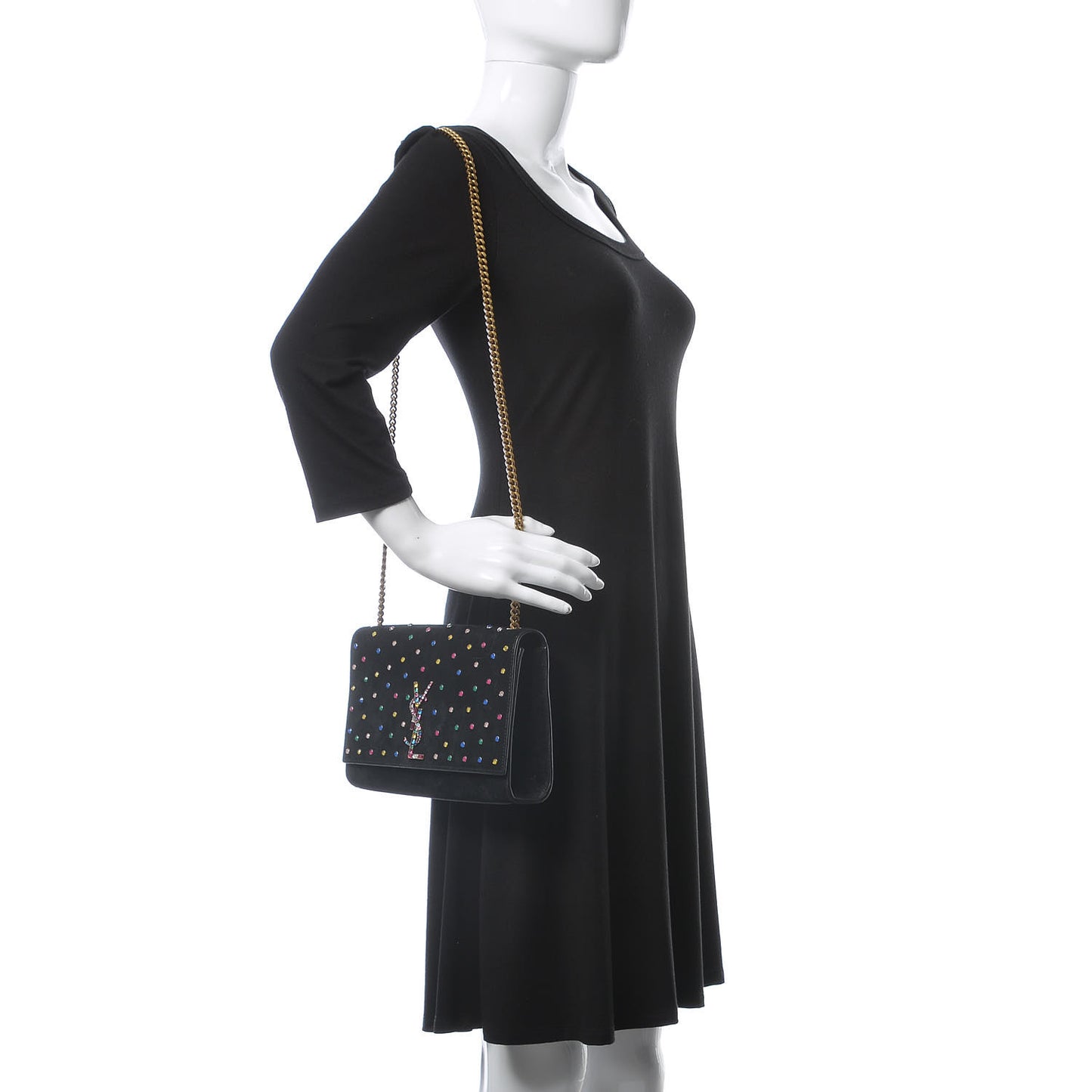 Suede Crystal Medium Classic Monogram Kate Satchel Black