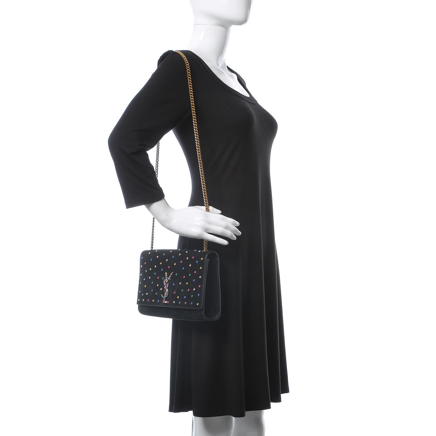 Saint Laurent Suede Crystal Medium Classic Monogram Kate Satchel Black 2 of 15