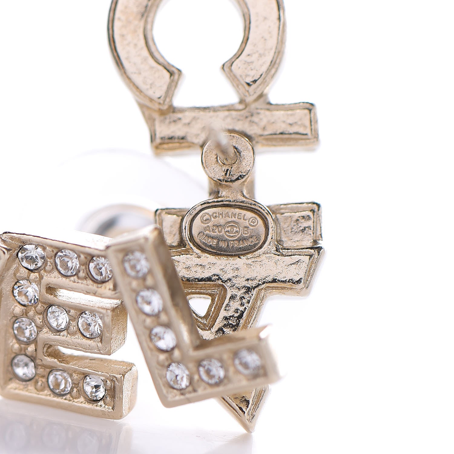 Chanel Crystal Pearl Signature Stud Earrings Gold 2 of 3