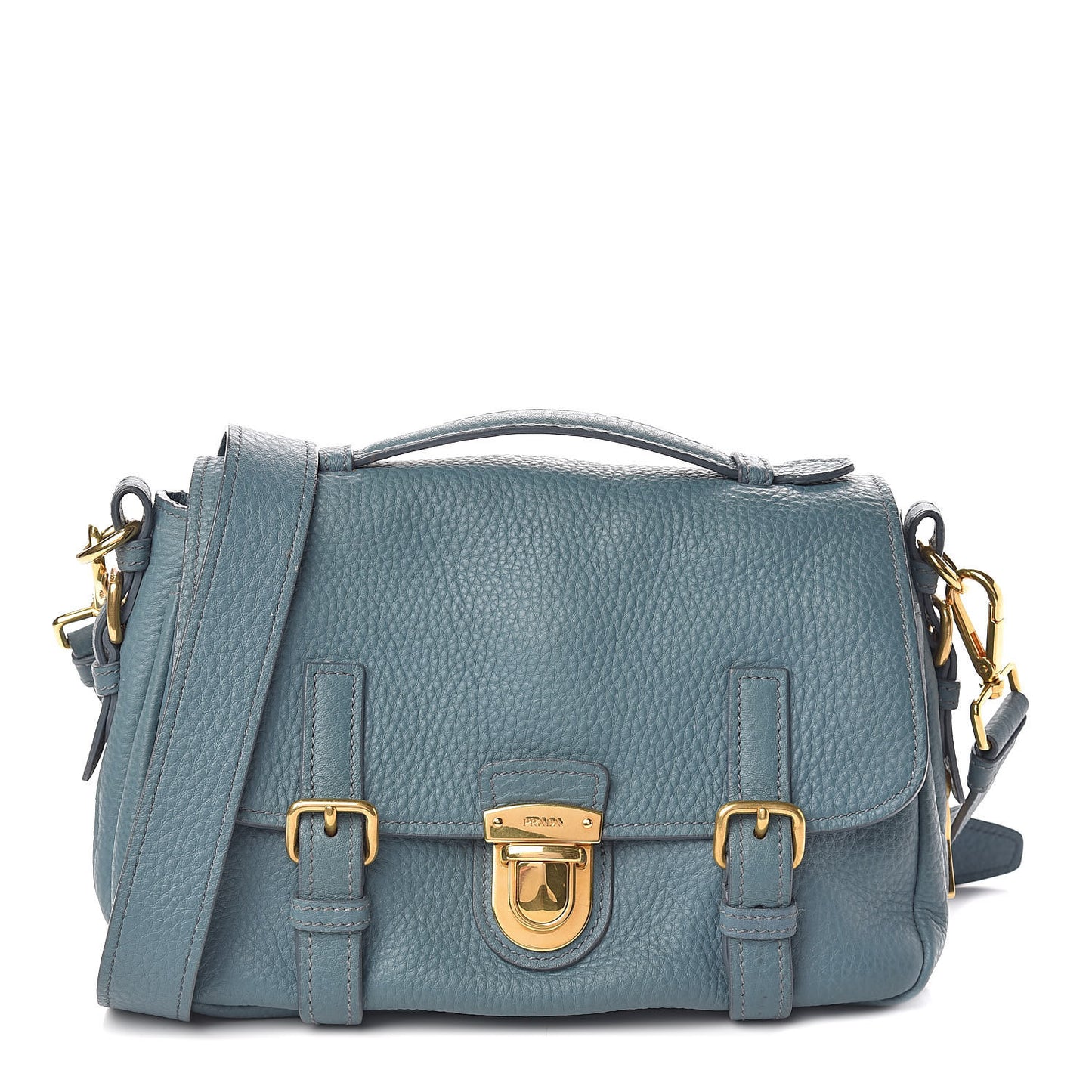 Vitello Daino Push Lock Messenger Bag Marine