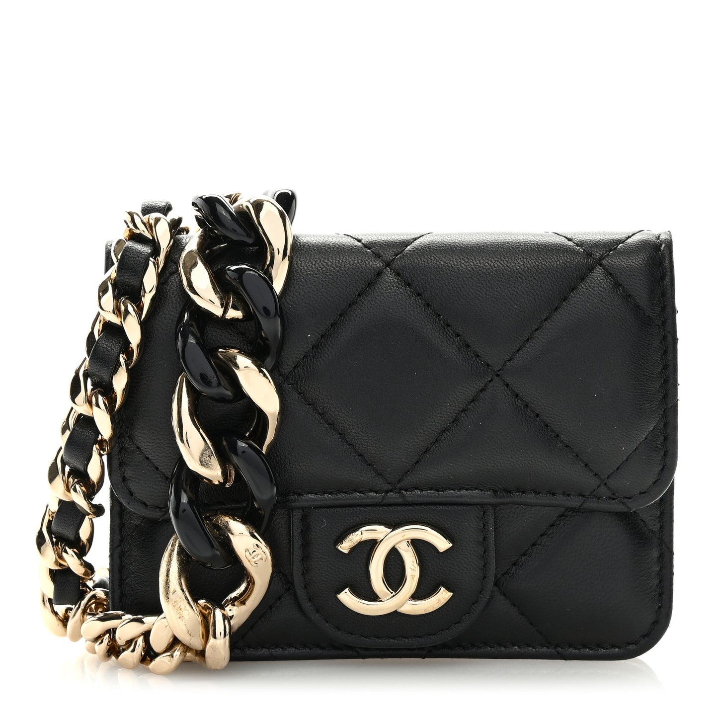 Lambskin Quilted Elegant Chain Mini Flap Belt Bag Black