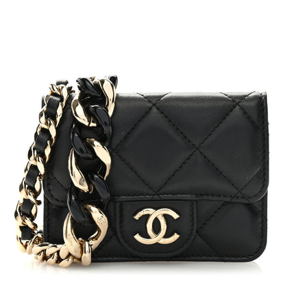 Chanel Lambskin Quilted Elegant Chain Mini Flap Belt Bag Black 1 of 10