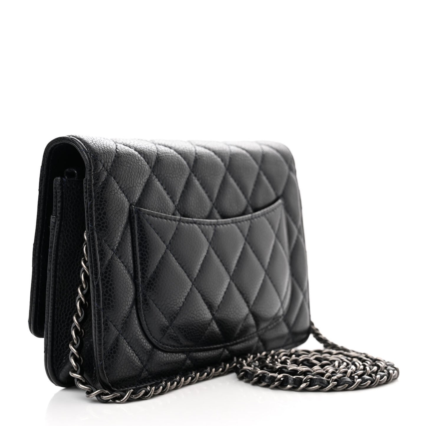 Caviar Quilted Wallet on Chain WOC Navy