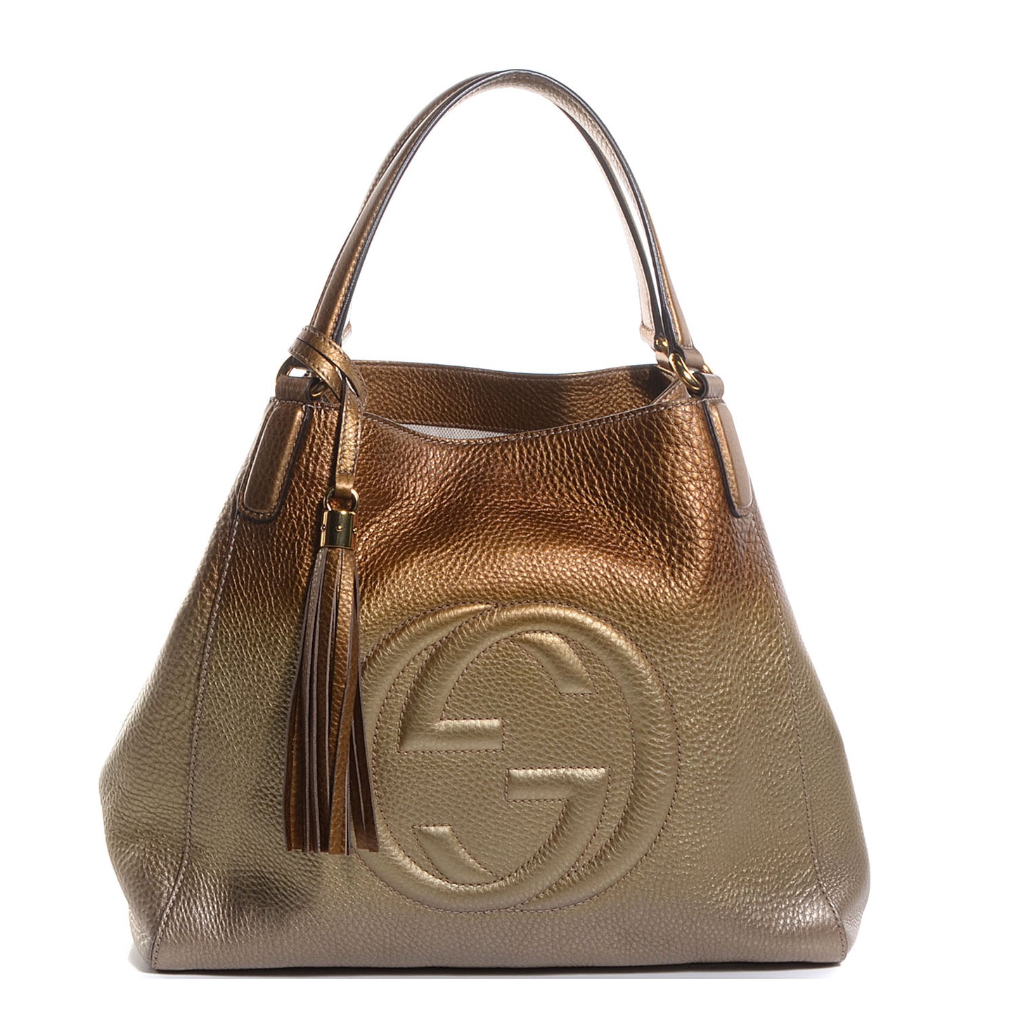 Metallic Pebbled Calfskin Medium Soho Shoulder Bag Gold Ombre