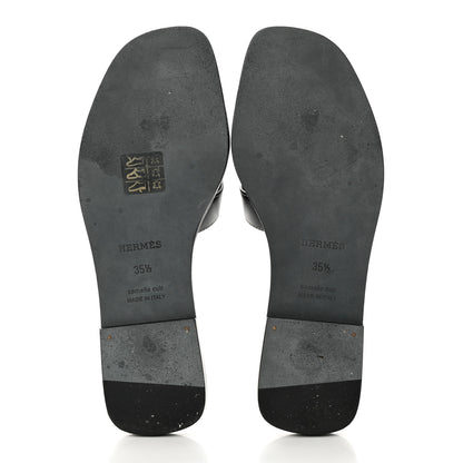 Hermes Box Calfskin Oran Sandals 35.5 Black 5 of 9
