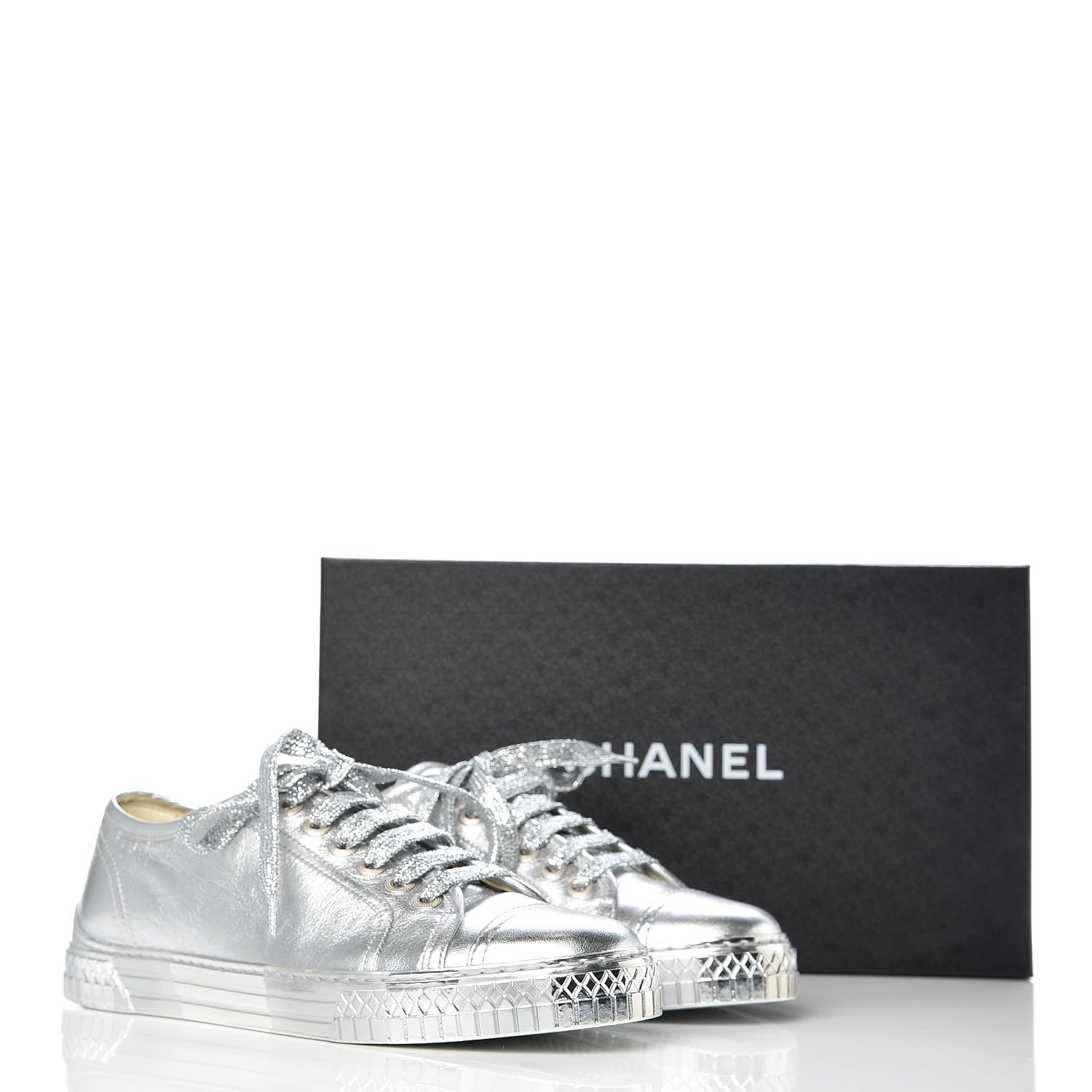 Chanel Laminated Lambskin Sneakers 40 Silver 9 of 9