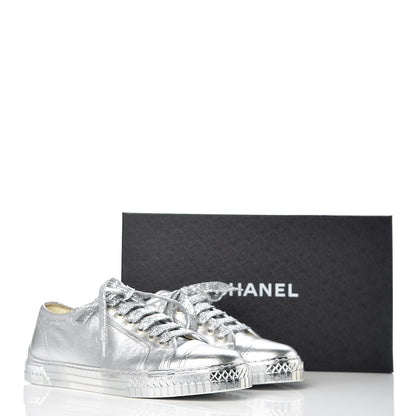 Chanel Laminated Lambskin Sneakers 40 Silver 9 of 9