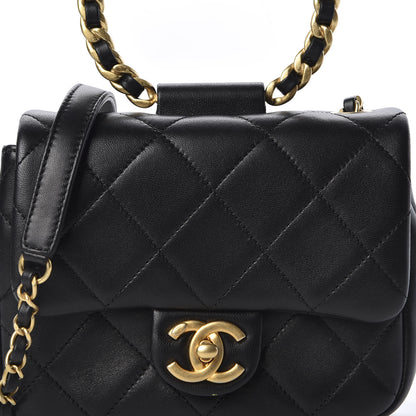 Chanel Lambskin Quilted Small Circular Handle Bag Black 9 of 10