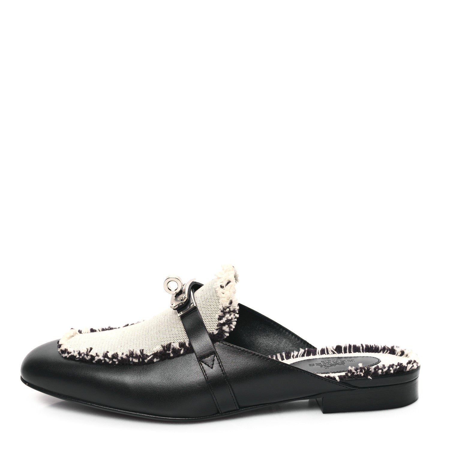 Hermes Toile Calfskin Fringe Womens Oz Mules 36.5 Black Prunoir 1 of 10