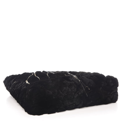 Chanel Rabbit Fur Quilted Embellished Shopping Tote Black 5 of 11