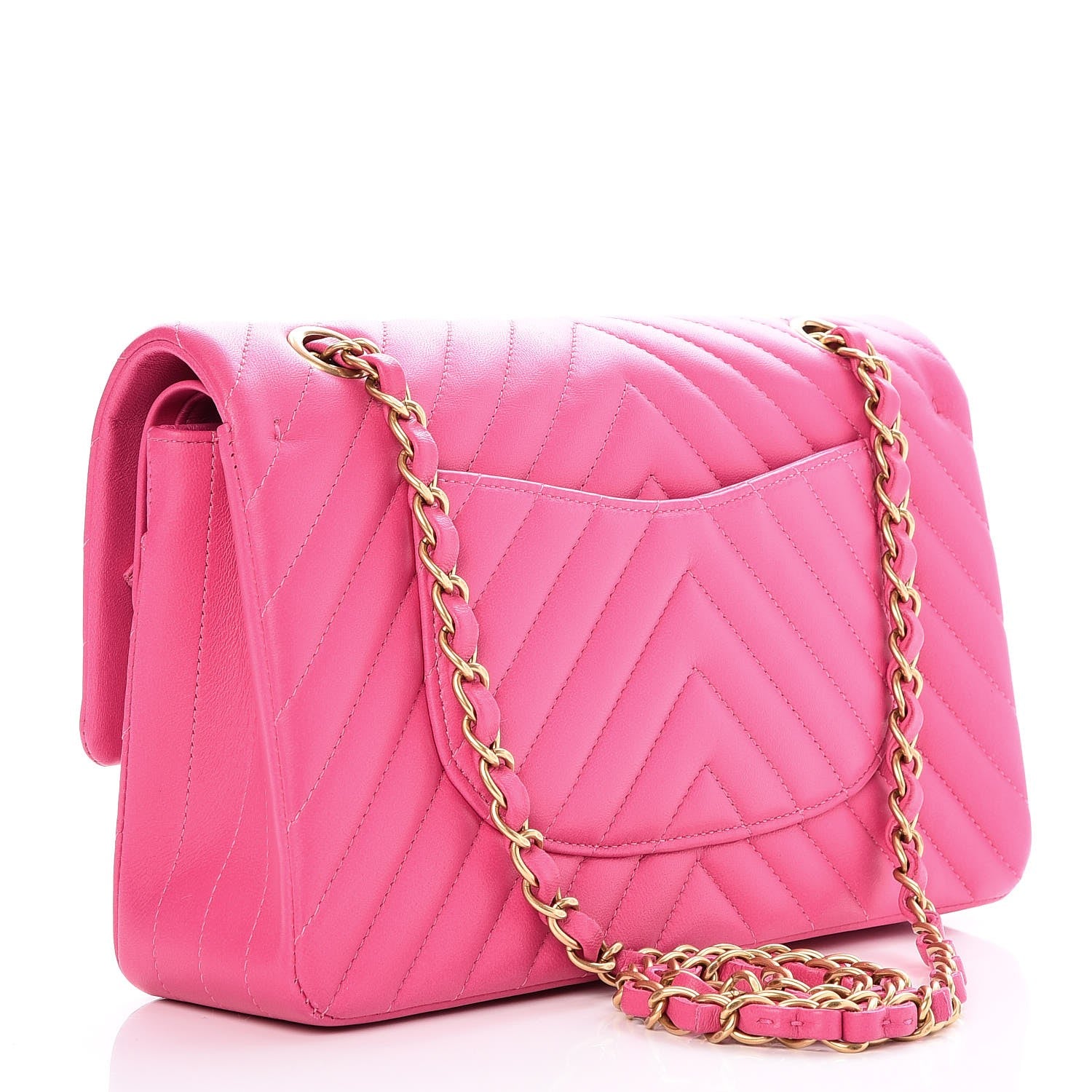 Chanel Lambskin Chevron Quilted Medium Double Flap Pink 4 of 9