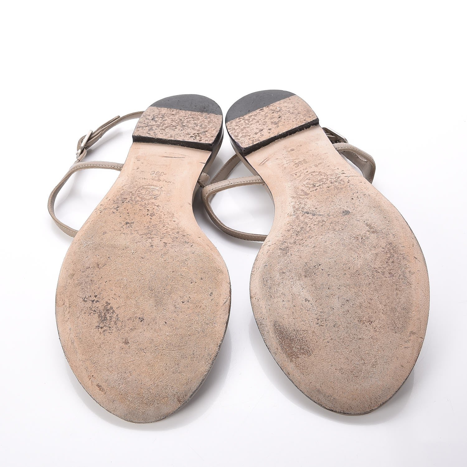 Chanel Lambskin Crystal CC Thong Sandals 38 Taupe 7 of 11