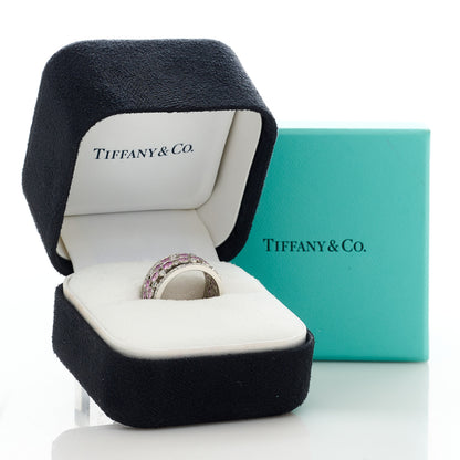 Tiffany Platinum Diamond Pink Sapphire Cobblestone Band Ring 53 6.5 6 of 6