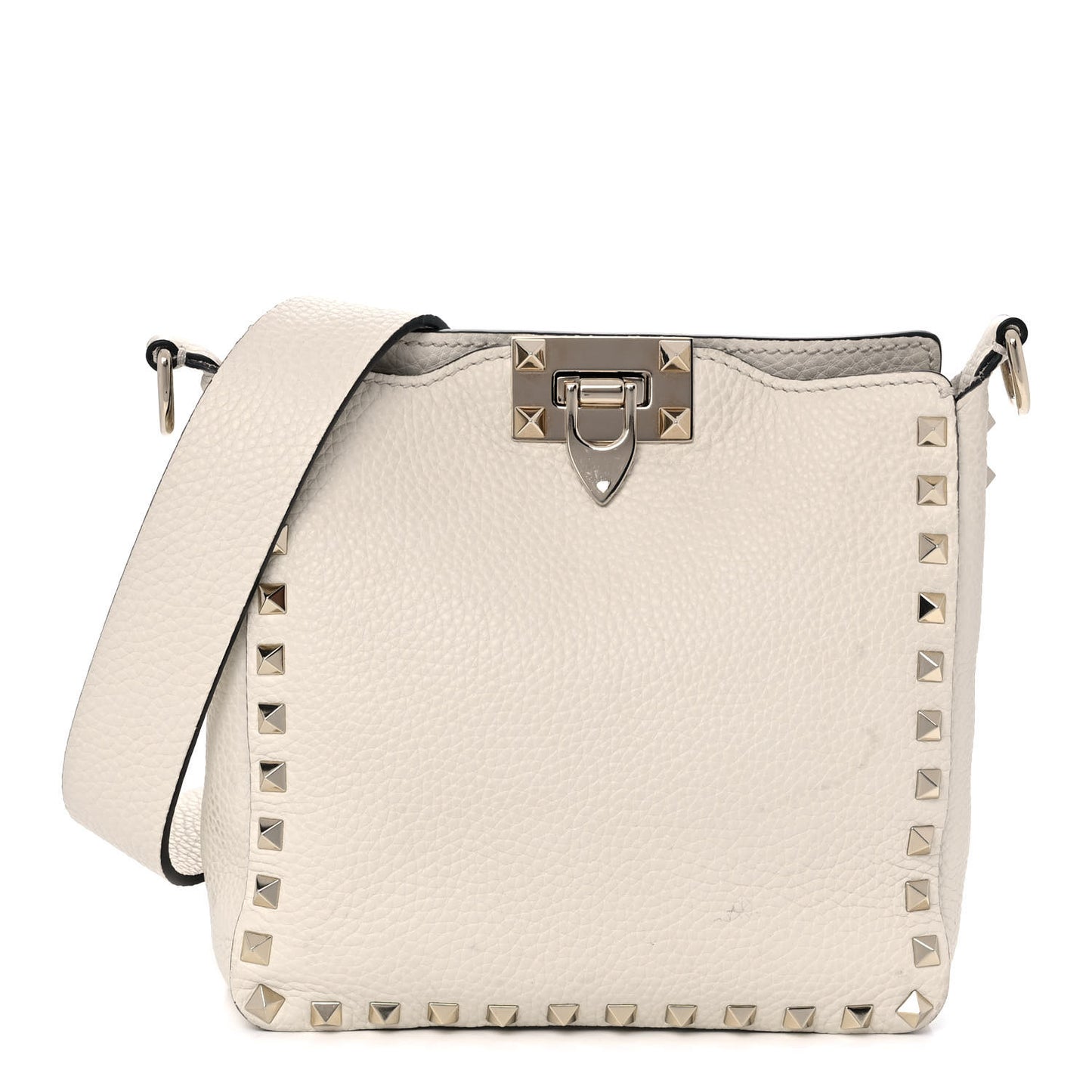 Pebbled Calfskin Mini Rockstud Flip-Lock Messenger Bag Light Ivory