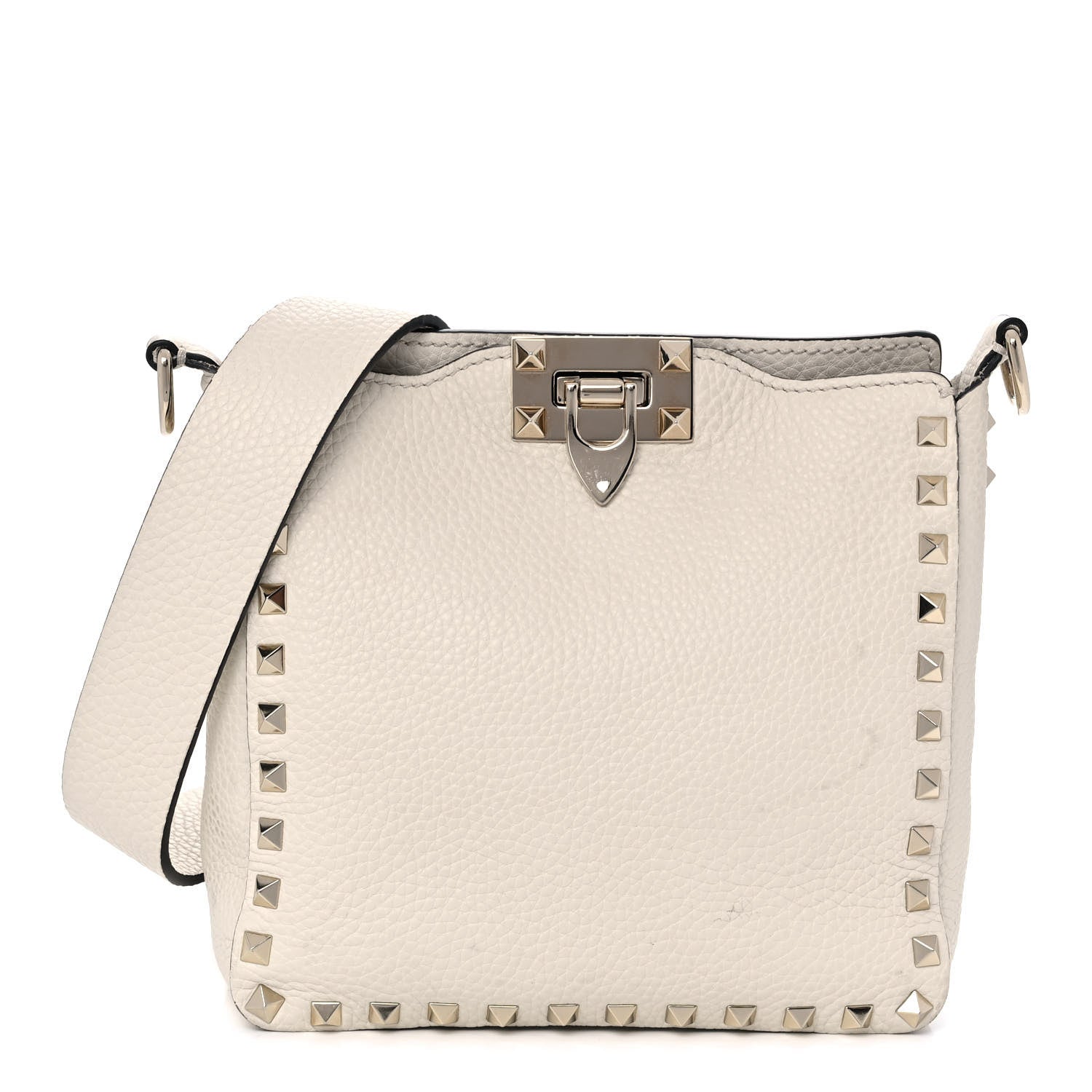 Valentino Garavani Pebbled Calfskin Mini Rockstud Flip-Lock Messenger Bag Light Ivory 1 of 13