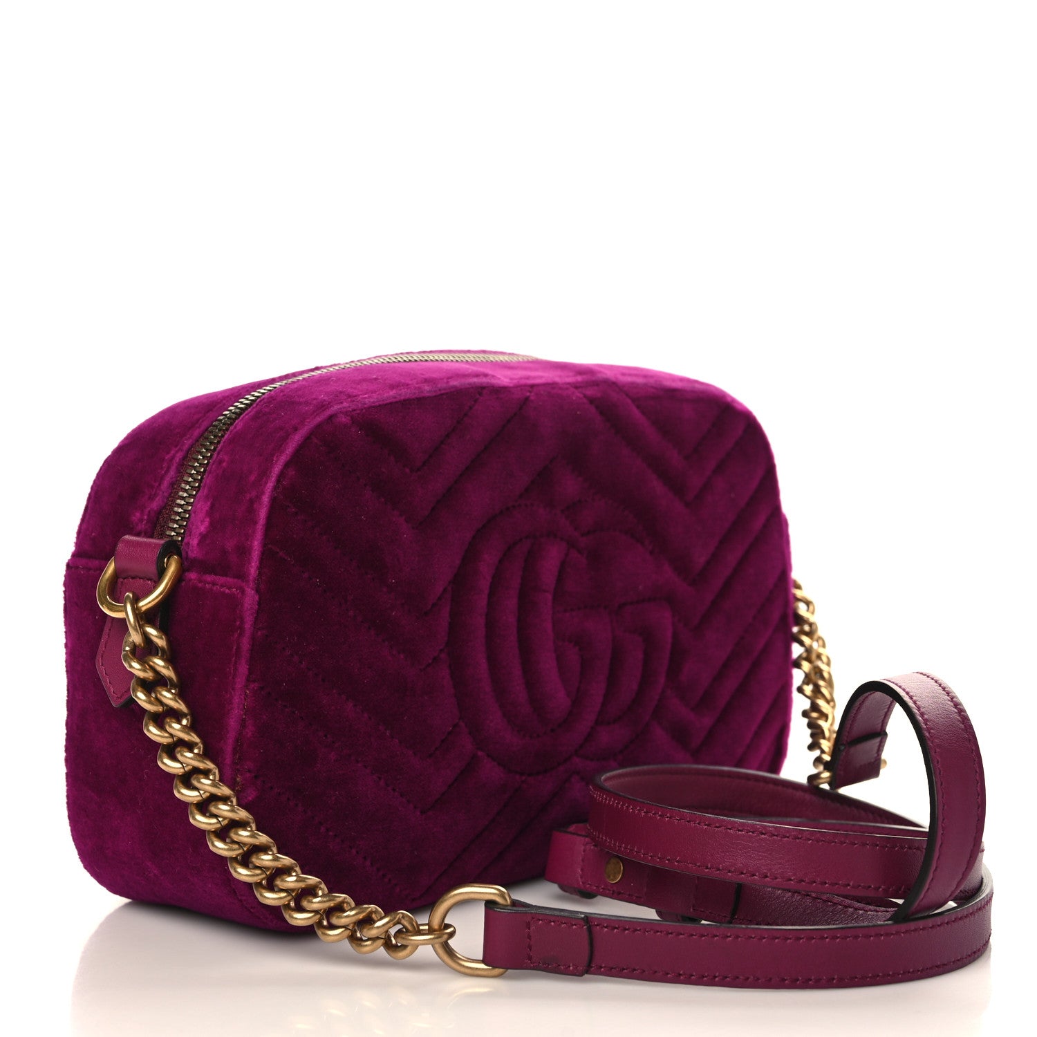 Gucci Velvet Matelasse Small GG Marmont Chain Shoulder Bag Fuchsia Violet Cyclamen 3 of 9