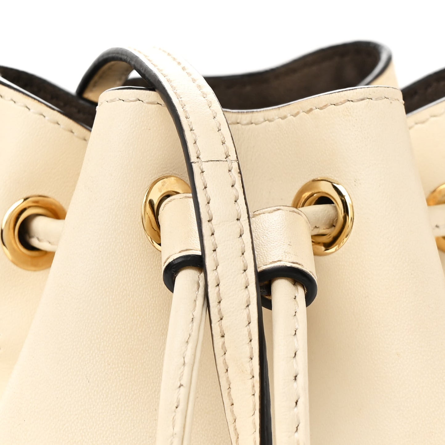 Vitello King F is Fendi Logo Embossed Mini Mon Tresor Bucket Bag White