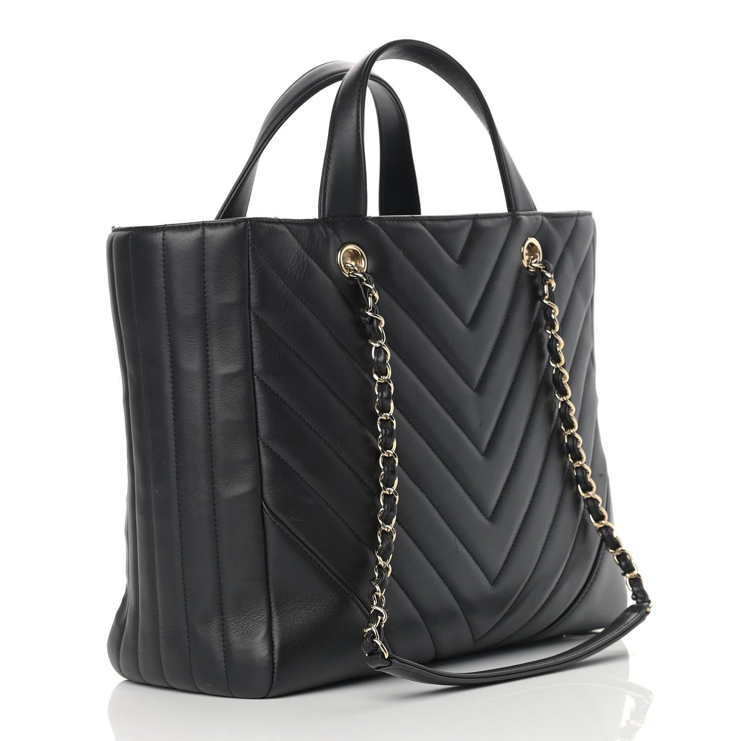 Chanel Calfskin Chevron Quilted Large Shopping Tote Black 2 of 15