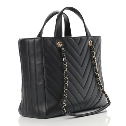 Chanel Calfskin Chevron Quilted Large Shopping Tote Black 2 of 15