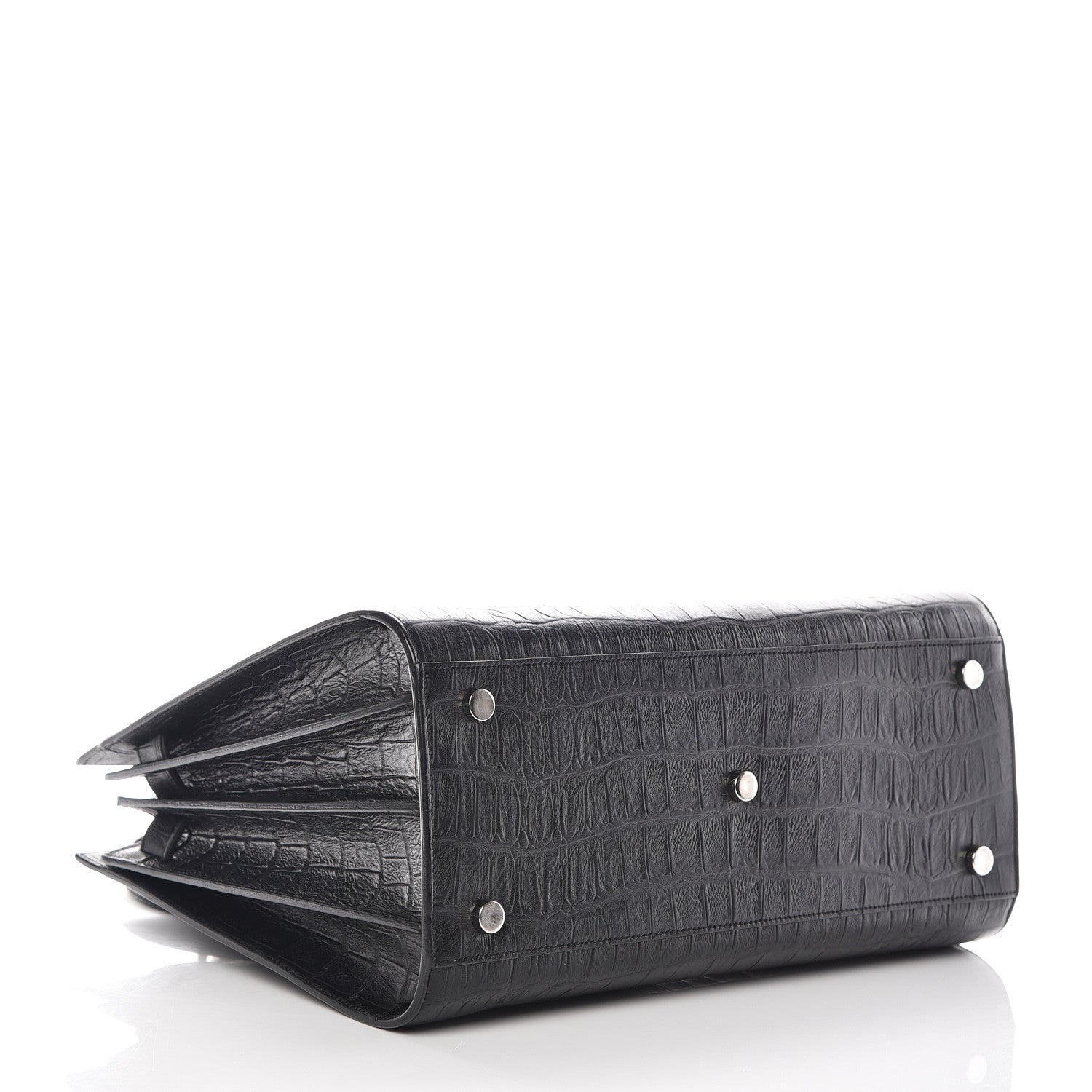 Saint Laurent Calfskin Crocodile Embossed Small Sac de Jour Black 5 of 11