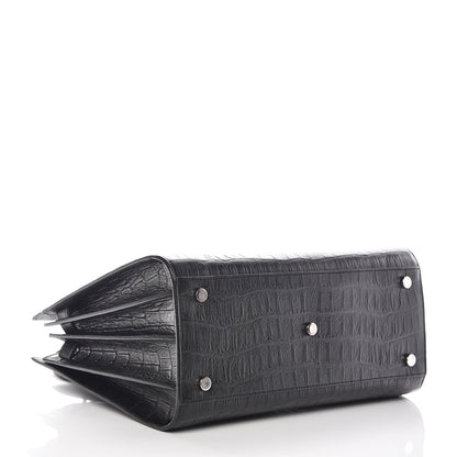 Saint Laurent Calfskin Crocodile Embossed Small Sac de Jour Black 5 of 11
