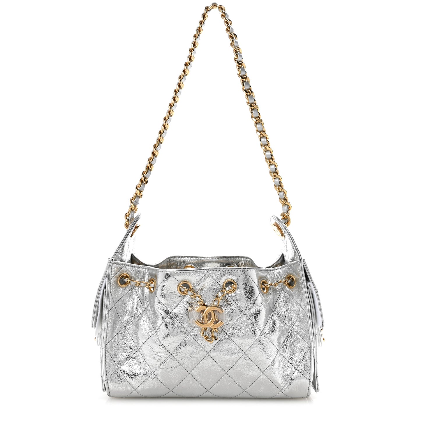 Metallic Aged Calfskin Quilted Mini Chanel 25 Handbag Silver