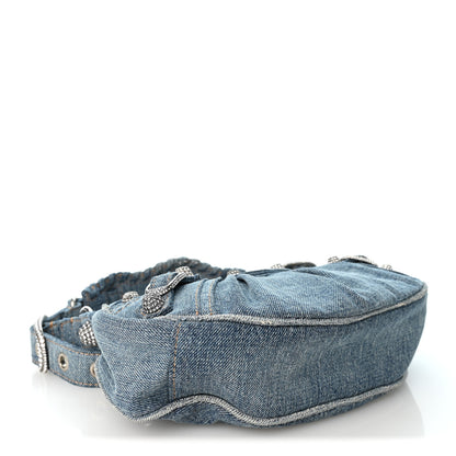 Balenciaga Washed Frayed Denim Crystal Le Cagole Shoulder Bag XS Blue 5 of 11