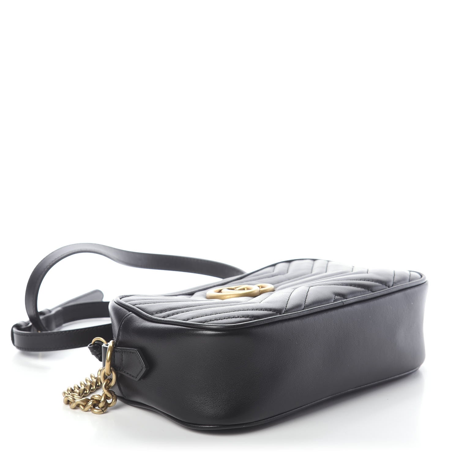 Gucci Calfskin Matelasse Small GG Marmont Chain Shoulder Bag Black 4 of 9