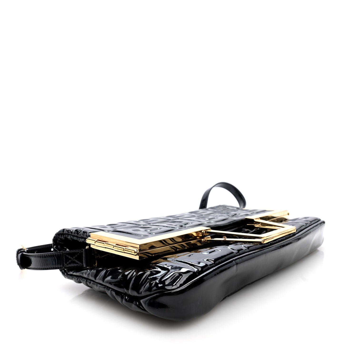 Patent FF 1974 Embossed Medium Shopping Flap Bag Black