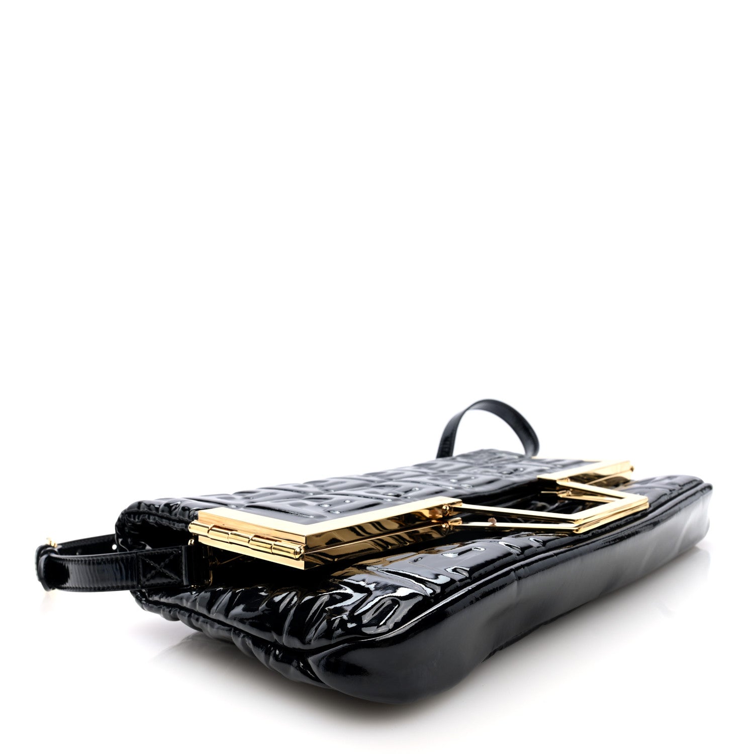 Fendi Patent FF 1974 Embossed Medium Shopping Flap Bag Black 4 of 9