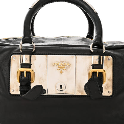 Prada Glace Calfskin Zippers Plaque Boston Black 7 of 10