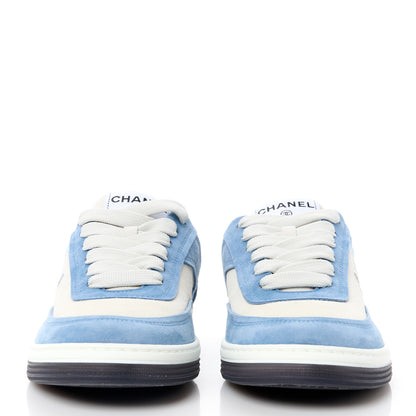 Chanel Suede Kidskin Womens CC Sneakers 37.5 White Blue 2 of 10