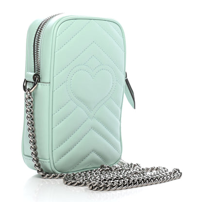 Gucci Calfskin Matelasse Mini GG Marmont Crossbody Bag Water Green 3 of 9