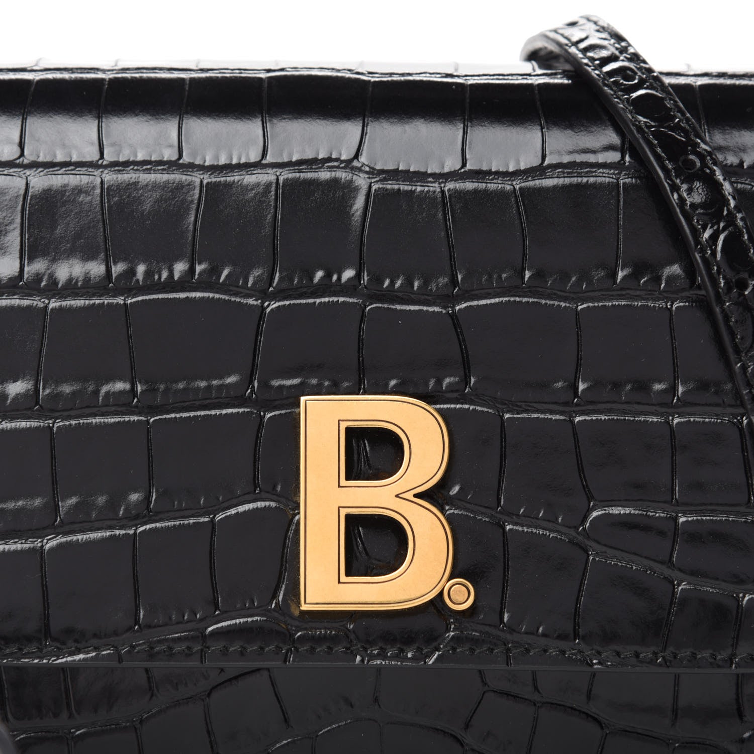 Balenciaga Shiny Calfskin Crocodile Embossed Small B Bag Black 10 of 10