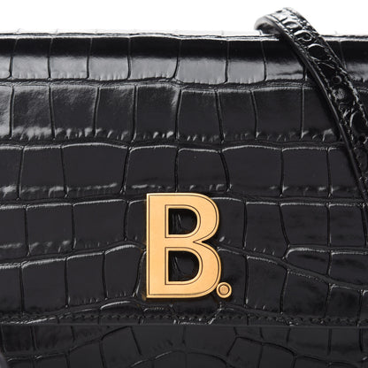 Balenciaga Shiny Calfskin Crocodile Embossed Small B Bag Black 10 of 10