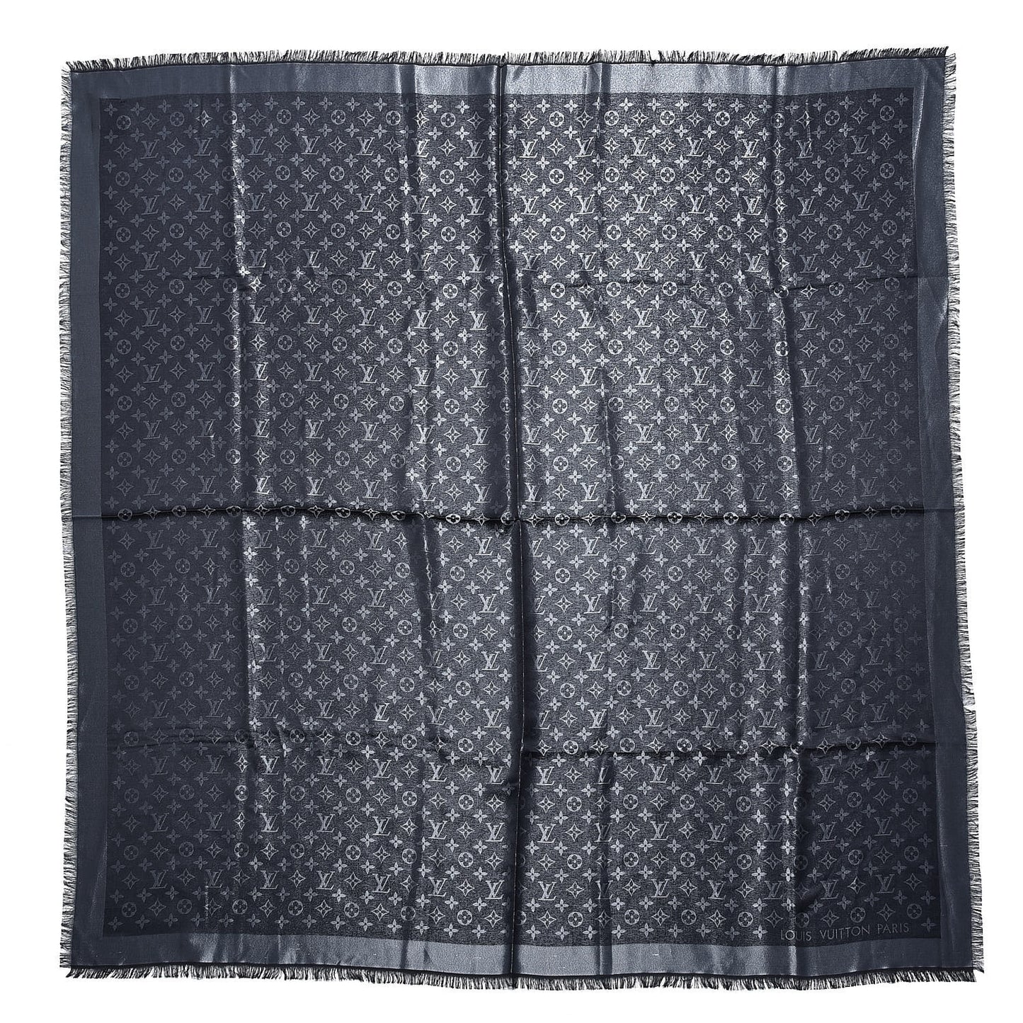 Silk Lurex Wool Monogram Shine Shawl Black