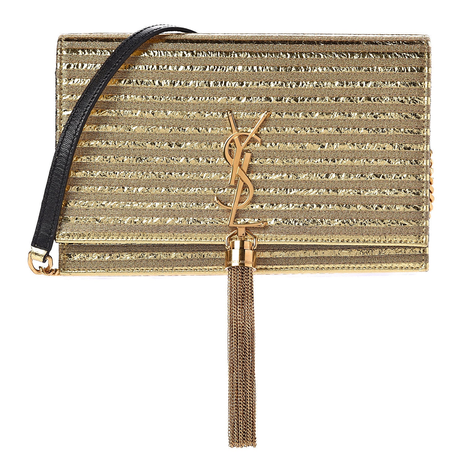 Saint Laurent Metallic Goatskin Lambskin Classic Monogram Kate Tassel Chain Wallet Gold 1 of 8