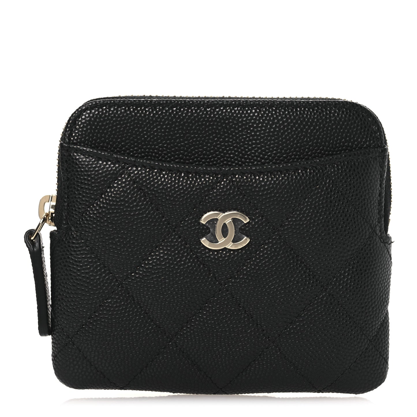 Caviar Quilted Zip Card Holder Wallet Black