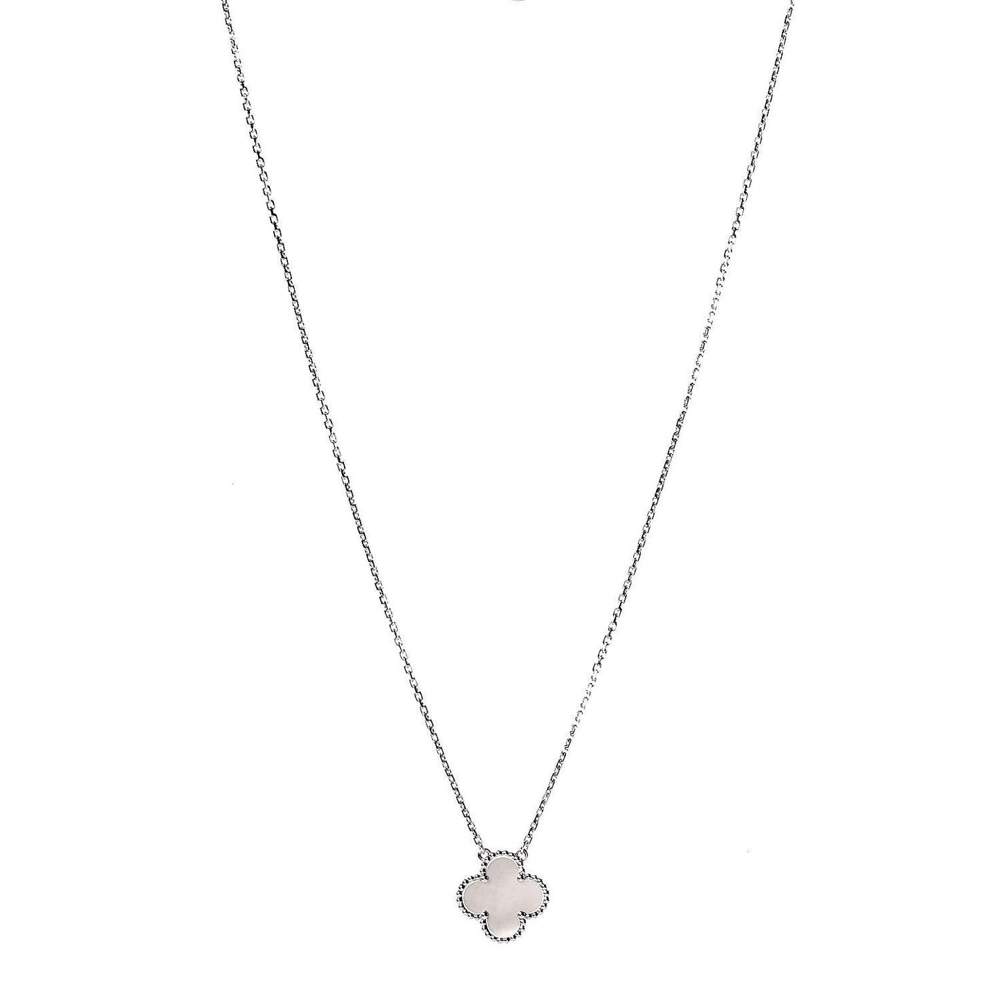 18K White Gold Mother of Pearl Vintage Alhambra Pendant Necklace