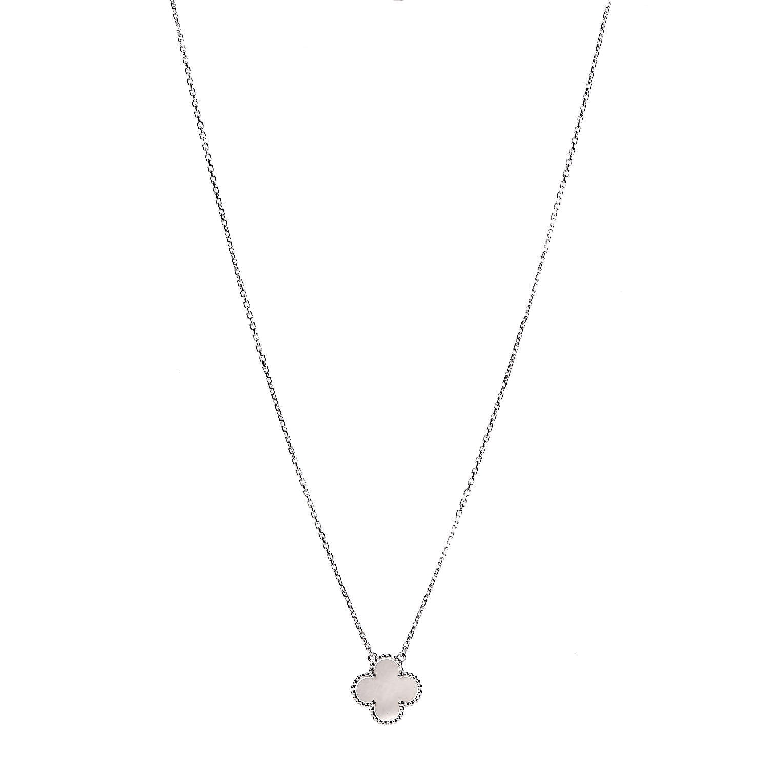 Van Cleef & Arpels 18K White Gold Mother of Pearl Vintage Alhambra Pendant Necklace 1 of 7