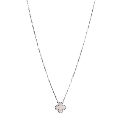 Van Cleef & Arpels 18K White Gold Mother of Pearl Vintage Alhambra Pendant Necklace 1 of 7