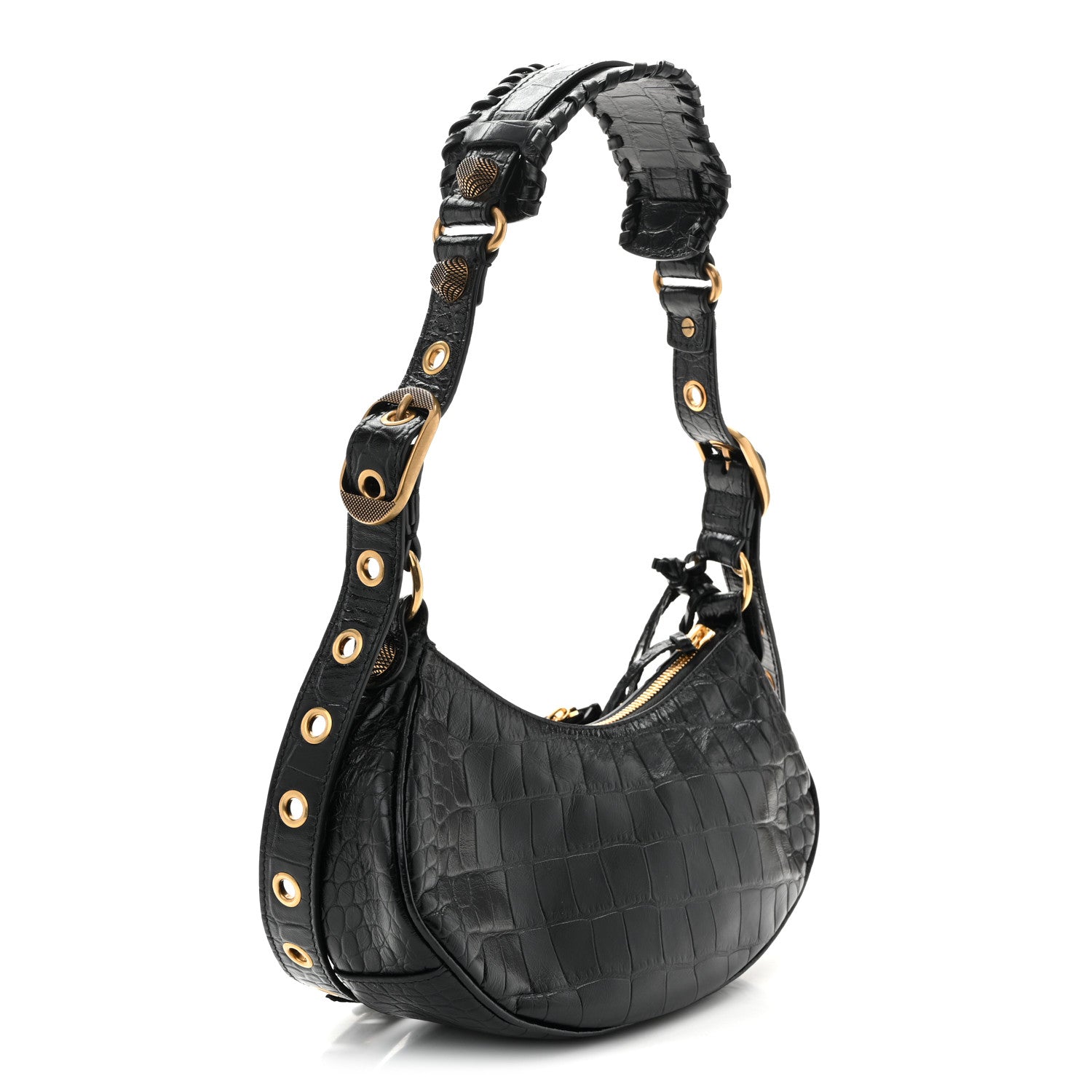 Balenciaga Extra Supple Calfskin Crocodile Embossed Le Cagole Shoulder Bag XS Black 4 of 11