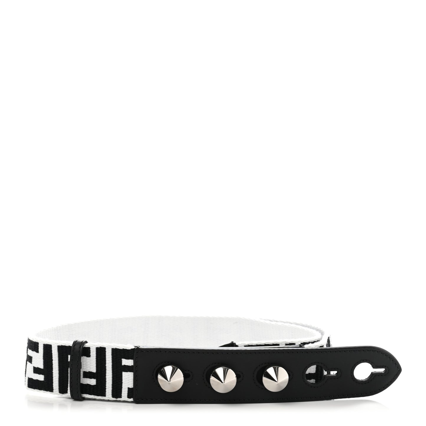 Canvas Calfskin FF 1974 Studded Strap You Black White
