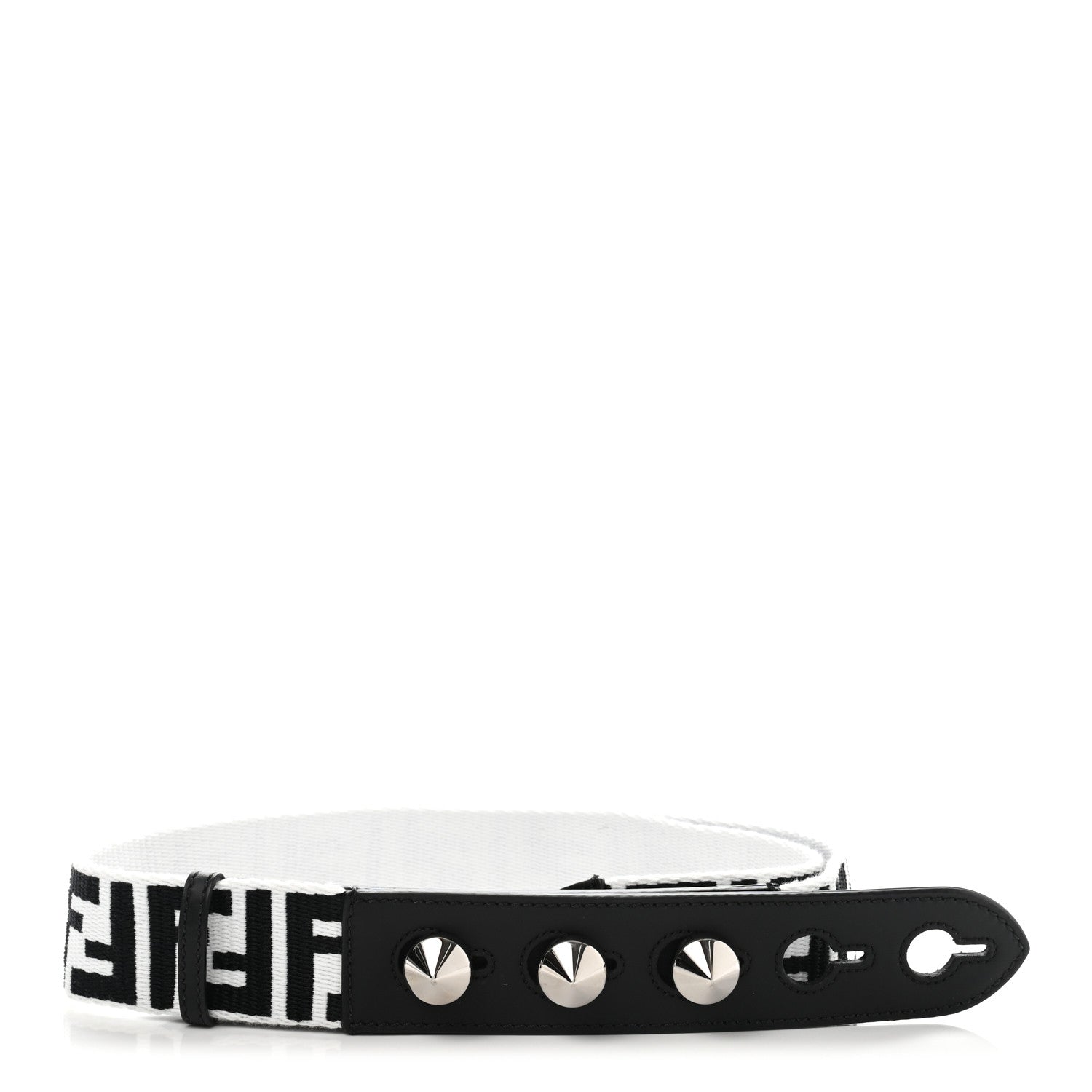 Fendi Canvas Calfskin FF 1974 Studded Strap You Black White 1 of 8