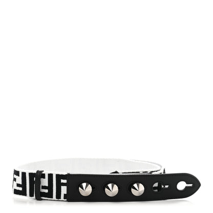 Fendi Canvas Calfskin FF 1974 Studded Strap You Black White 1 of 8