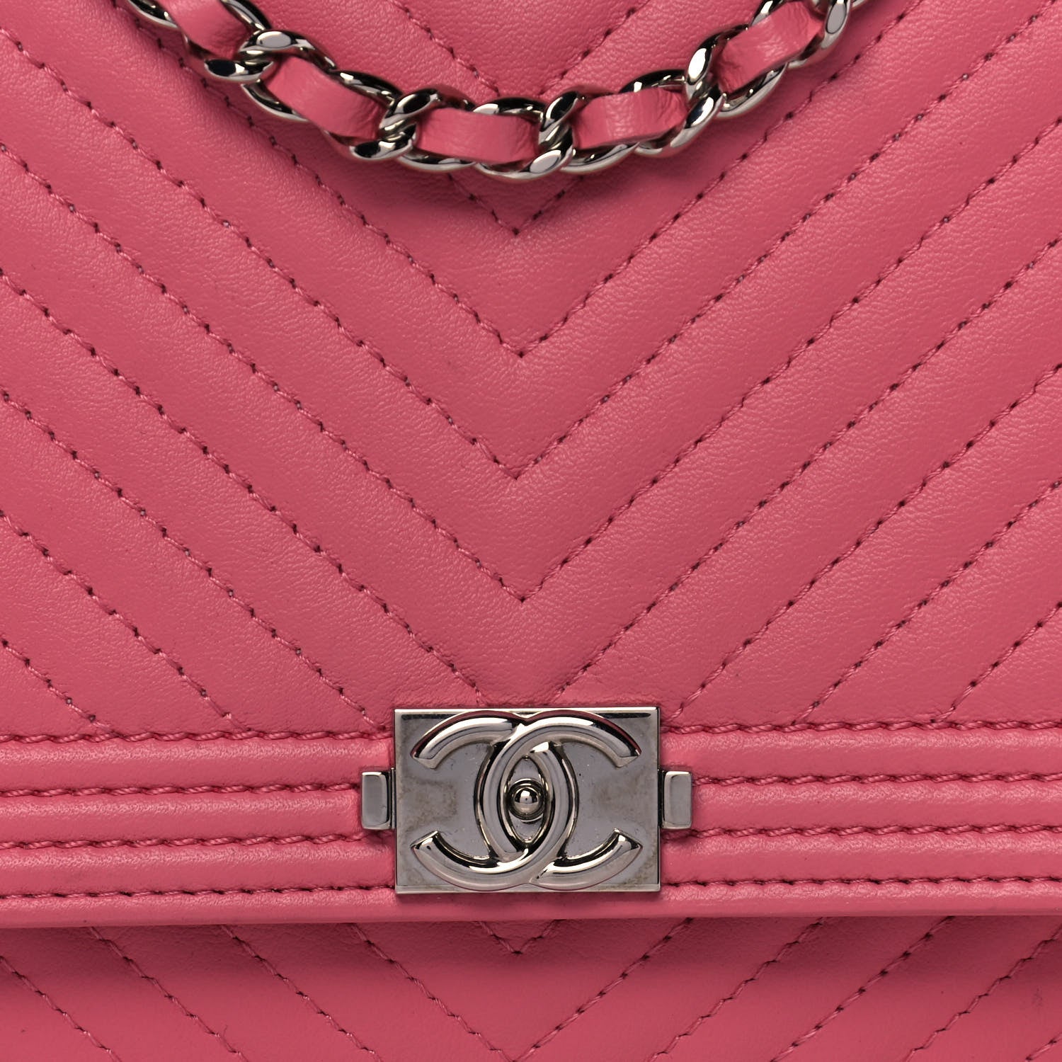 Chanel Calfskin Chevron Quilted Boy Wallet On Chain WOC Pink 13 of 13