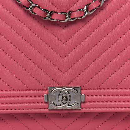 Chanel Calfskin Chevron Quilted Boy Wallet On Chain WOC Pink 13 of 13
