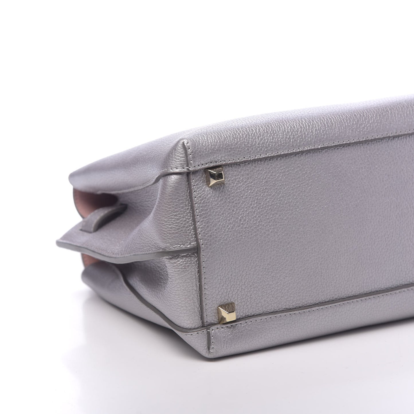 Metallic Grained Calfskin Medium Milla Tote Spike Silver