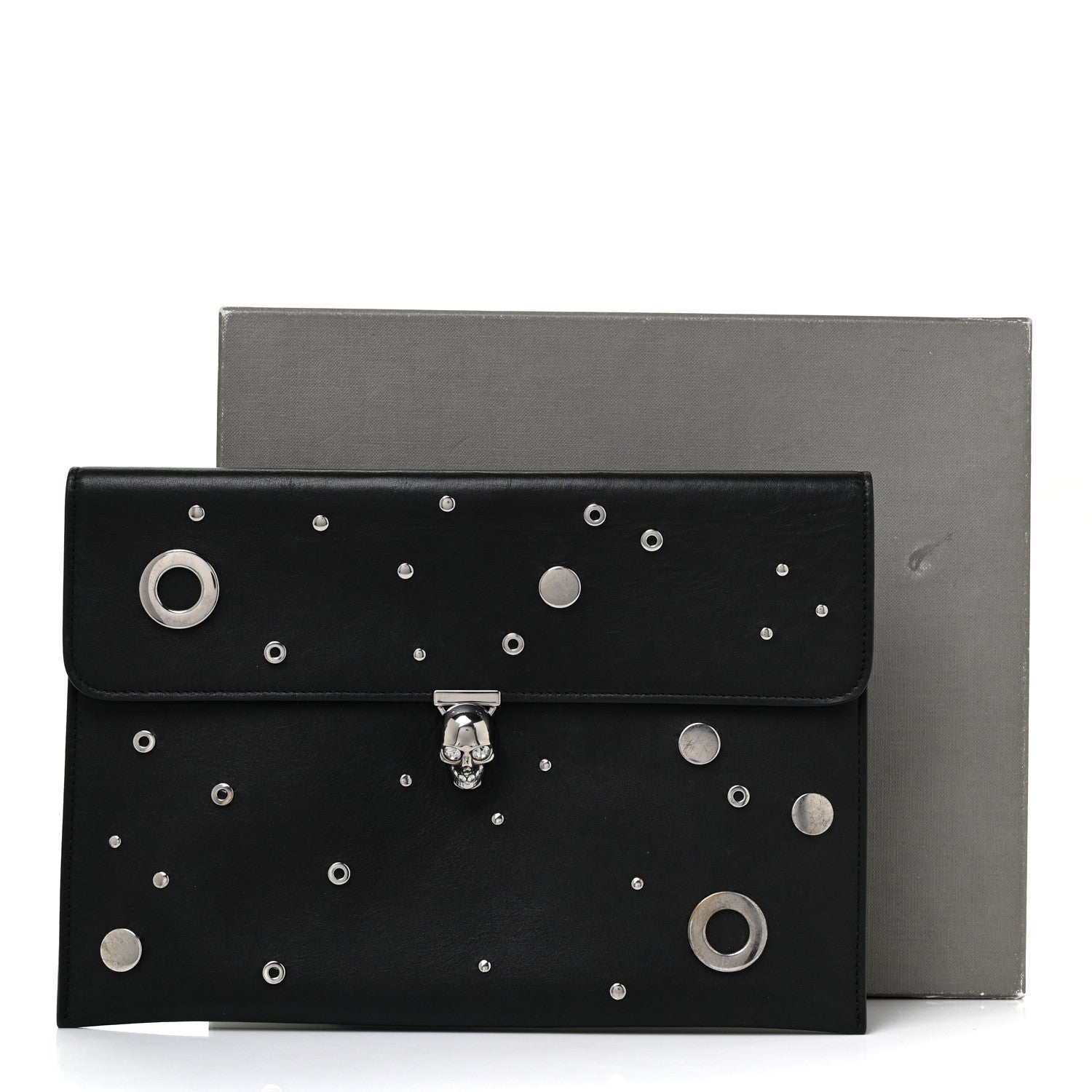 Alexander McQueen Calfskin Grommet Skull Envelope Clutch Black 16 of 16