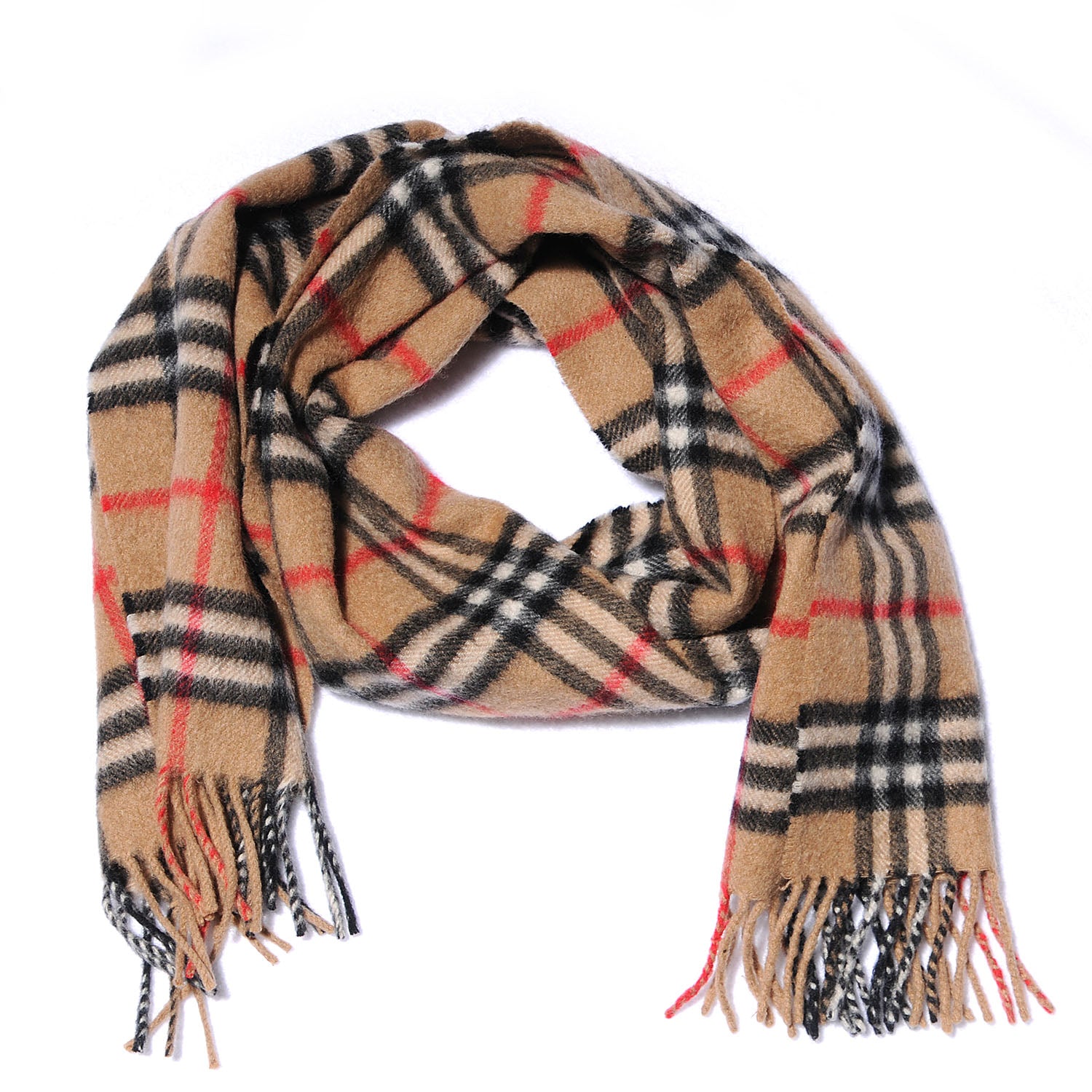 Burberry Cashmere House Check Fringe Scarf Camel 1 of 4